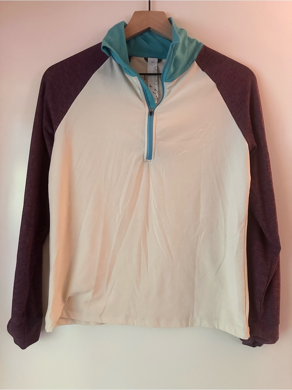 oiselle Cream, Teal & Plum Half-Zip Pullover